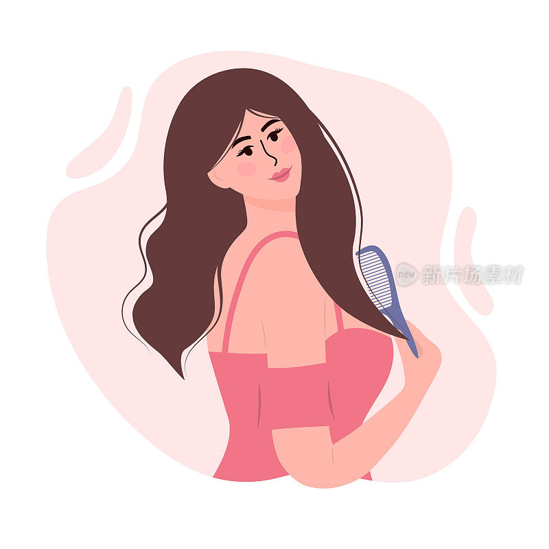 Beautiful woman is combing her hair. Hair care beauty concept and daily self care routine.